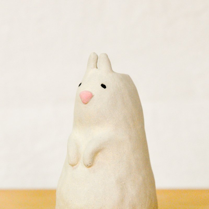 白ウサギの花と陶器の手作りピンク鼻 - 花瓶・植木鉢 - 陶器 ホワイト