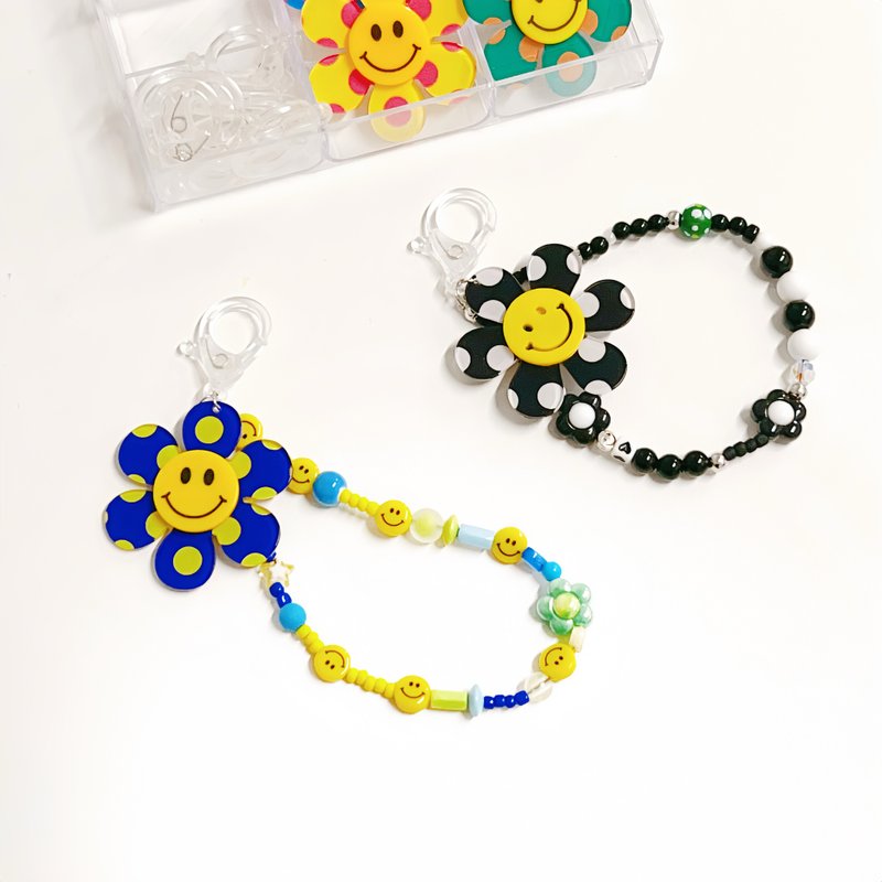 Polka dot smiley sunflower mobile phone pendant - Lanyards & Straps - Acrylic 