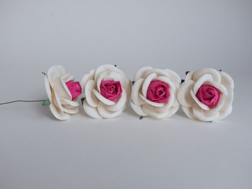 makemefrompaper Paper Flower, 20 DIY pieces mulberry big rose size 4.5 cm., pink 2tone color.