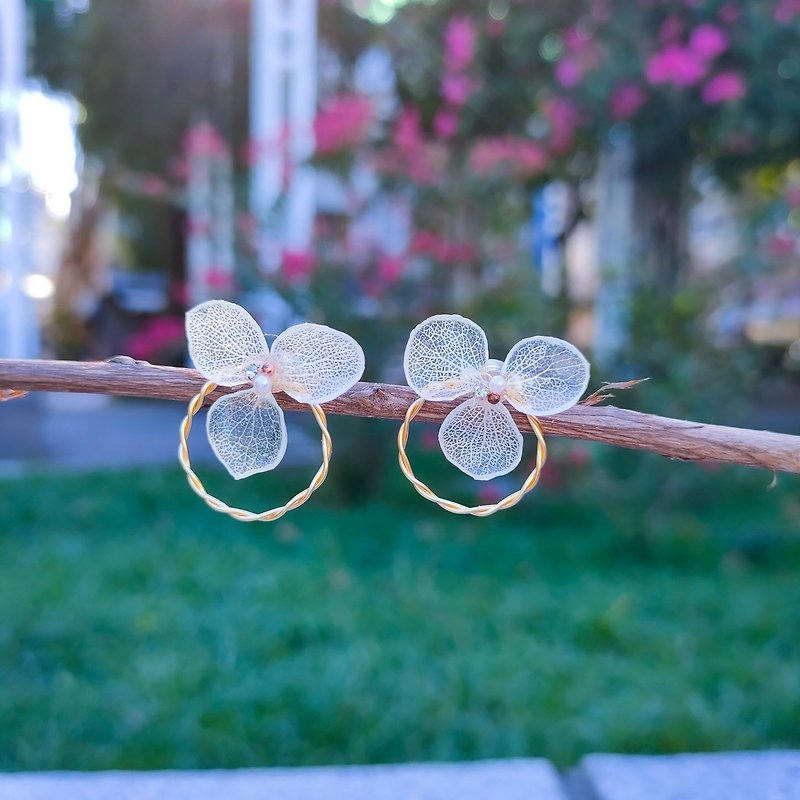 Warm core Kwai Kwai_Hydrangea ice and snow white earrings/925 sterling silver anti-allergic ear pins/handmade earrings/creative