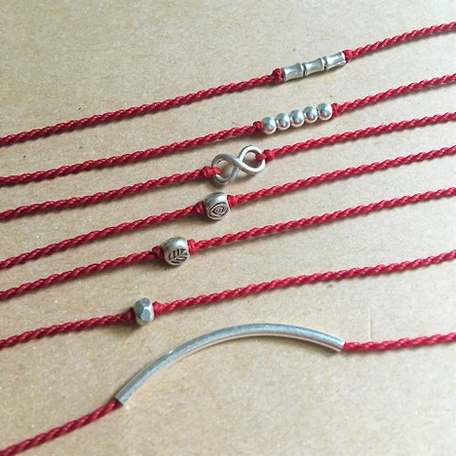 米+熊 手工雜貨鋪 手捻系列 祈福 紅線 簡約細手鍊 925純銀 日本蠟線