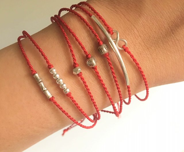 Hand Twisted Series Blessing Red Line Simple Thin Bracelet 925 Sterling  Silver Japanese Wax Line - Shop ricebear2011 Bracelets - Pinkoi