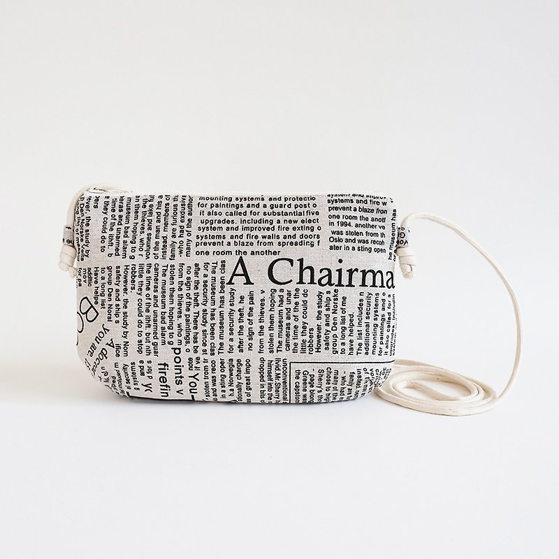 Hand-sewn small cross-shoulder cloth bag with GOOD NEWS English post pattern - กระเป๋าแมสเซนเจอร์ - ผ้าฝ้าย/ผ้าลินิน ขาว