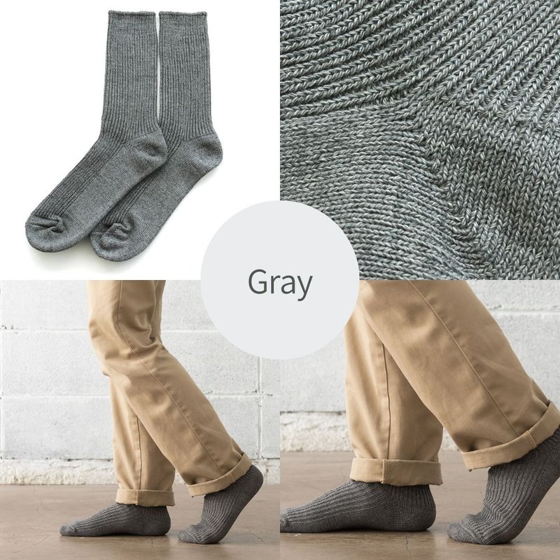 天然素材で快適 厚手リブ編み メンズソックス  サステナブルなリサイクルコットン靴下(グレー) - 襪子 - 棉．麻 灰色