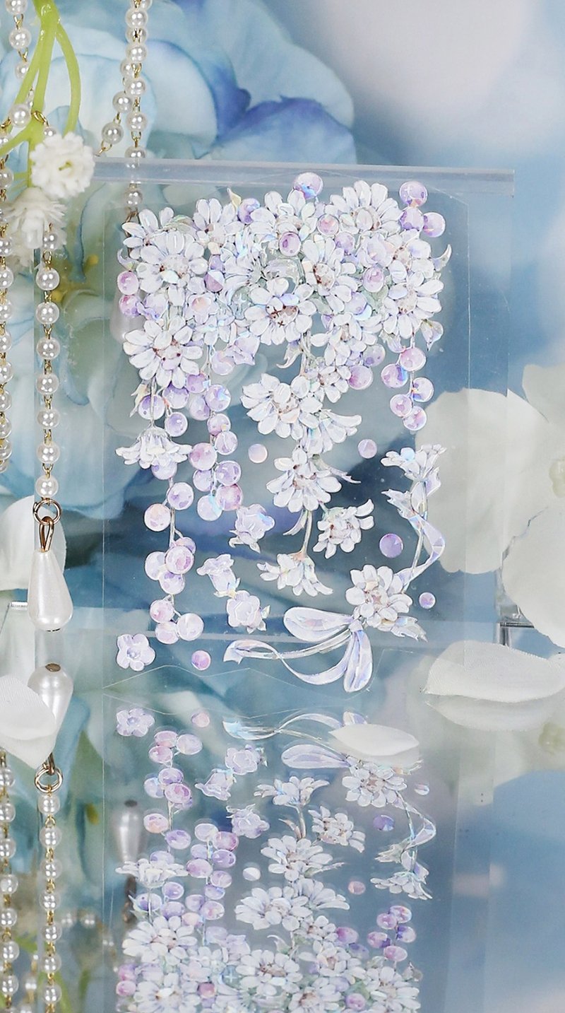青紗碧落 花の雨 (ひな菊/朝顔/ユリ) PET 紙膠帶 貝殼光 10米卷 - 紙膠帶/和紙/PET - 其他材質 粉紅色