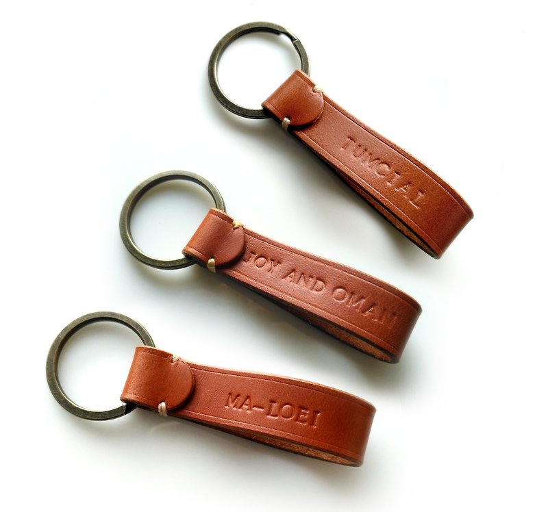 Personalized HandCraft Leather Keychain Custom name stamp - 鑰匙圈/鎖匙扣 - 真皮 咖啡色