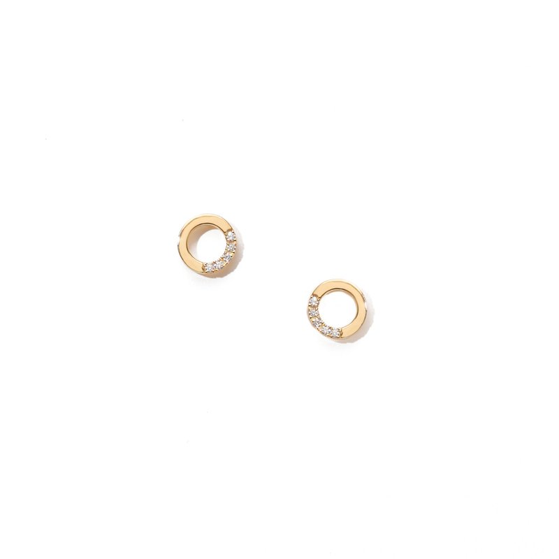 簡約圓型寶石耳環 925銀厚鍍18K金 Circle Earring - 耳環/耳夾/耳骨夾 - 純銀 金色