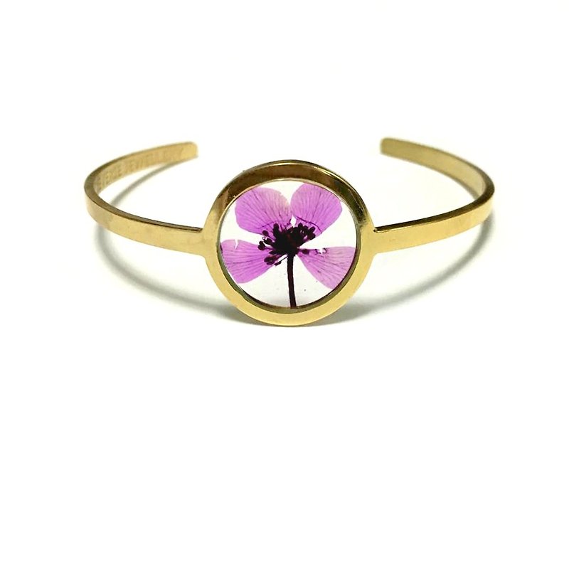 Pressed Flower Stainless Steel Bangle - Bracelets - Other Metals Purple