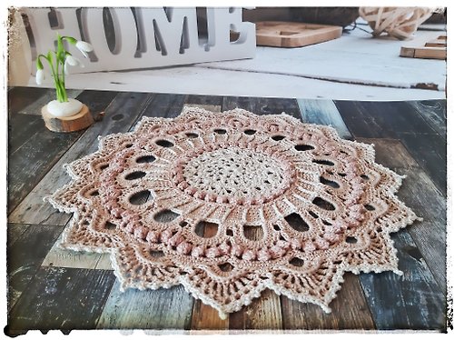 Konkovochka Textured round doily Handmade crocheted doily Lace table centerpiece
