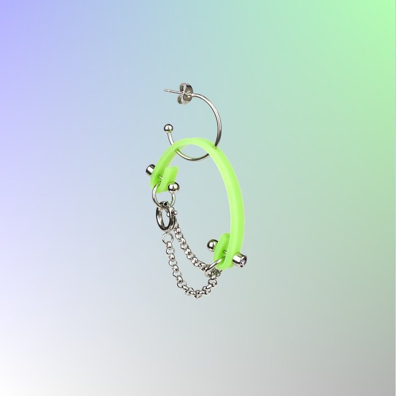 BOUNCE Green elastic silicone ring with half hoop earrings - ต่างหู - สแตนเลส สีเขียว