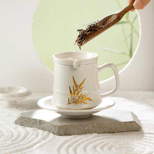 乾唐軒ACERA活瓷-新生活心感動 竹君子四件杯 / 附茶漏+杯盤 / 鎏金 / 3色 190ml