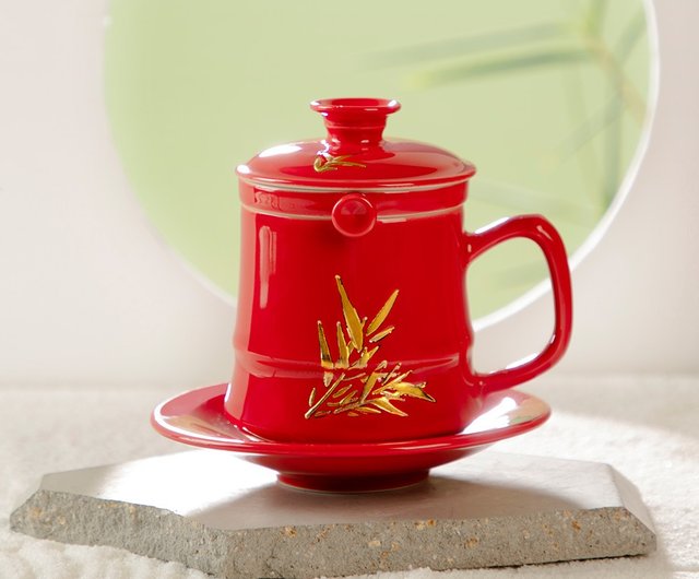 竹紳士四方カップ/茶抜き+カップ皿付/ゴールド/3色 190ml
