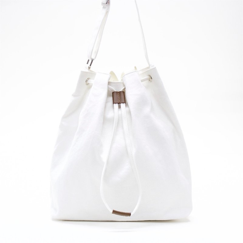 2 Ways Canvas Tote / White - Messenger Bags & Sling Bags - Cotton & Hemp White