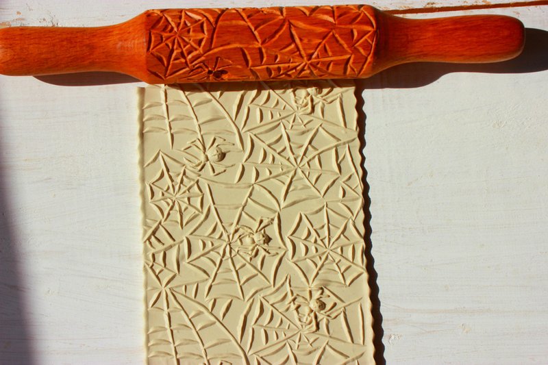 Rolling pin, Halloween rolling pin ,embossing rolling pin - Kitchen Appliances - Wood Brown