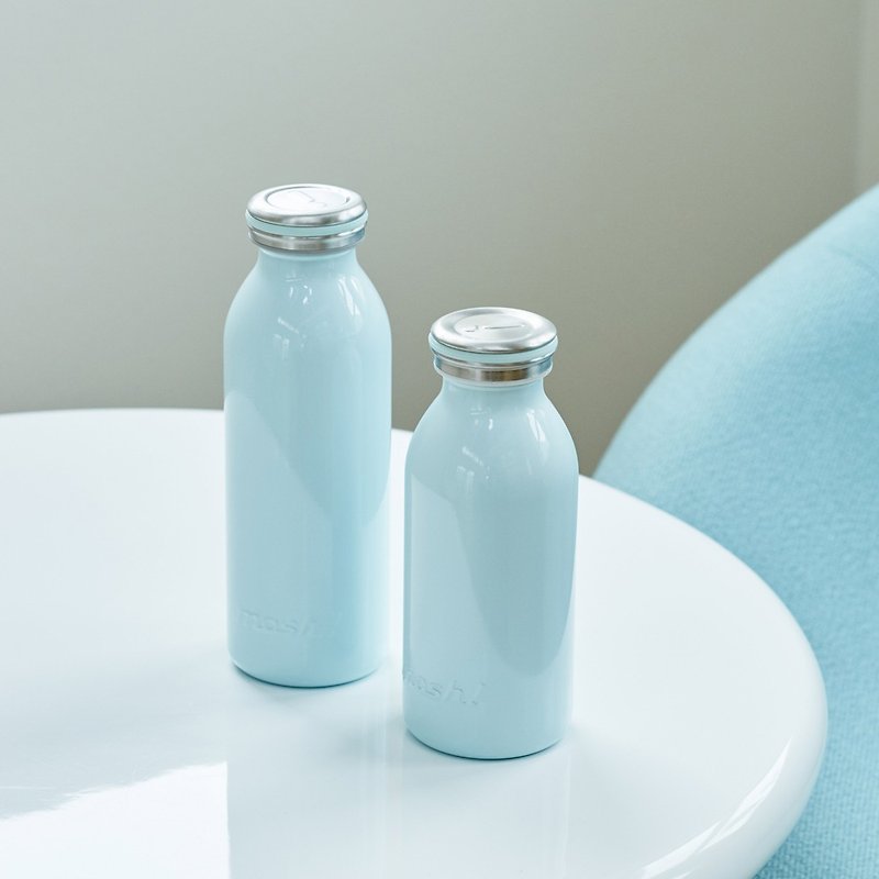 日本MOSH! 牛奶系保溫保冷瓶450ML(天空藍) - 保溫瓶/保溫杯 - 不鏽鋼 藍色