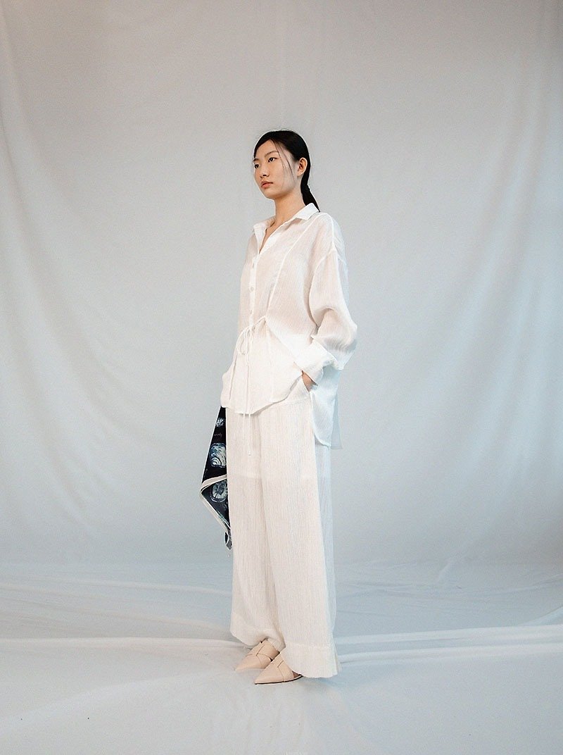 Summer Wide slit  Shirt / Pearl White - Women's Shirts - Other Man-Made Fibers White