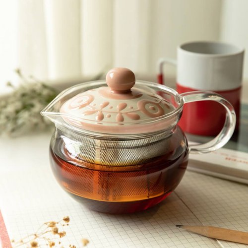 GC WELL 幾好 日本西海花藤粉不鏽鋼網耐熱玻璃茶壺(Glass Tea SS P)-375ml