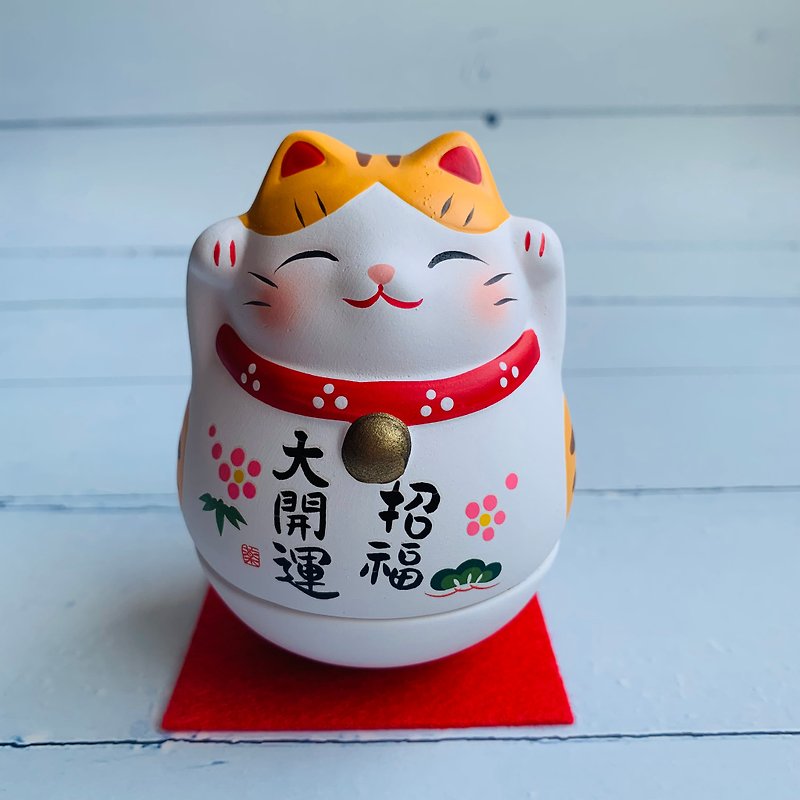 Jincai lucky lucky cat - tumbler - tabby cat - Japanese mascot - Items for Display - Pottery 