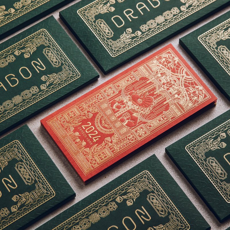【完售】2024龍年質感燙金華麗紅包袋 / 兩款6入 x 10組 - 紅包袋/春聯 - 紙 紅色