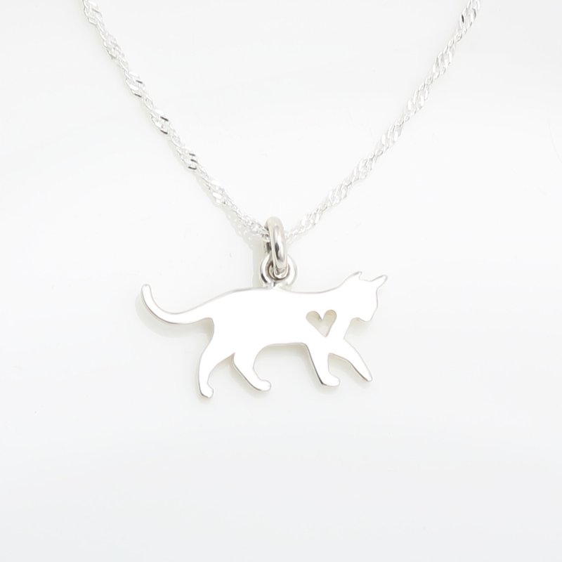 【Angel & Me】Love Cat Kitten Meow s925 sterling silver necklace birthday gift - สร้อยคอ - เงินแท้ สีเงิน