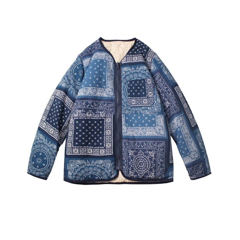 KOFU Thinsulate 3M Cotton Cashew Flower Collarless Jacket - Men's Coats & Jackets - Other Materials Blue