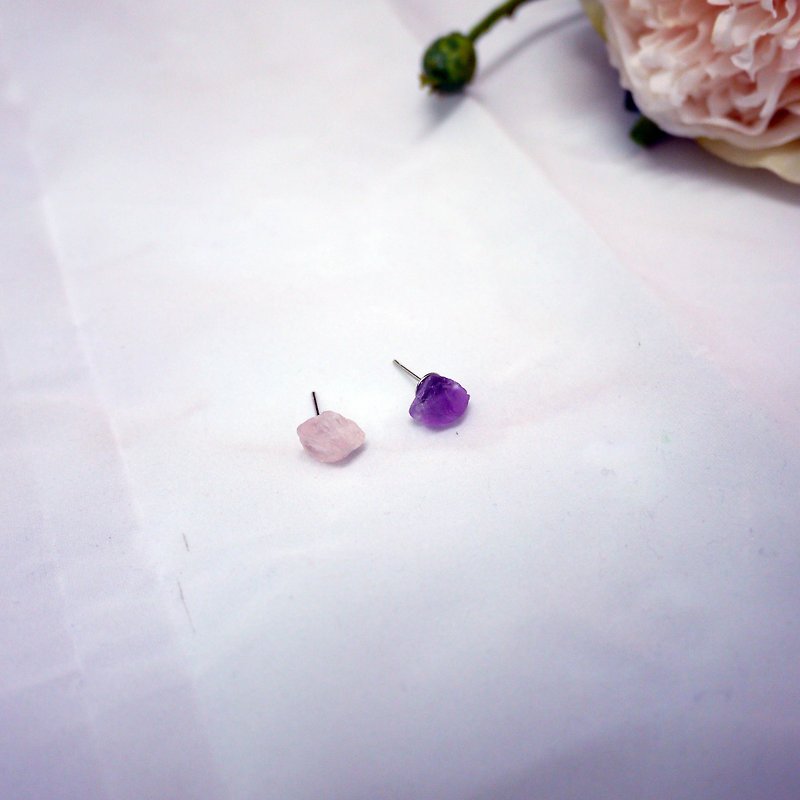 Natural bare stone simple earrings - ต่างหู - หิน หลากหลายสี