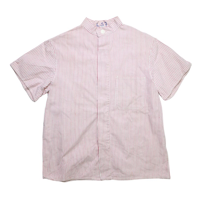 古著 70s 紅白條紋農夫襯衫 工作服 古著襯衫 - 女襯衫 - 棉．麻 白色