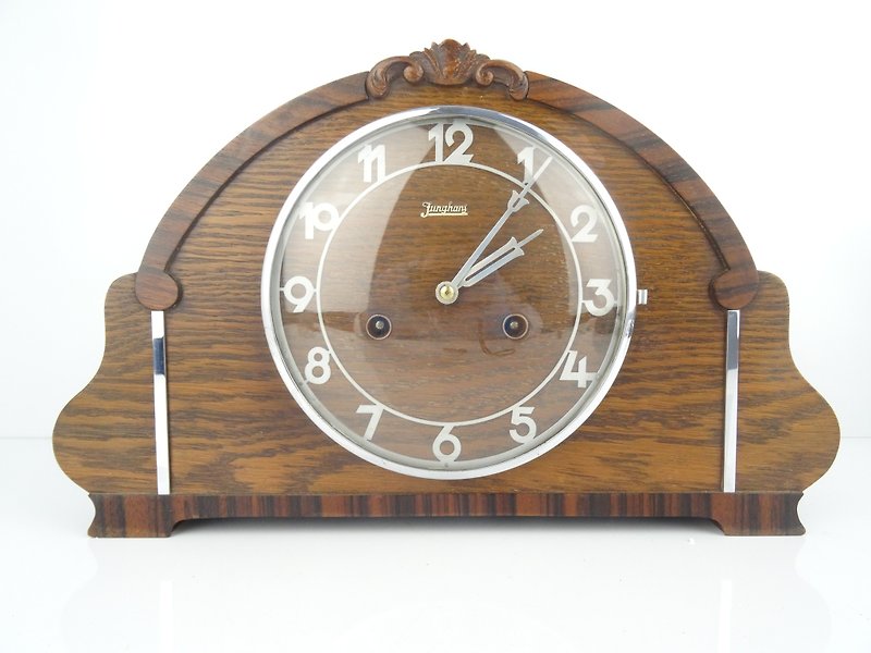 Antique Vintage German Mantel Clock JUNGHANS Shelf Bracket 8 day 1950s - 時鐘/鬧鐘 - 木頭 咖啡色