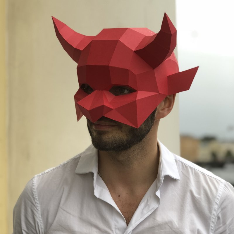 Devil Mask Papercraft, Halloween, Pdf, Gurko, Pepakura, Template, 3D Origami - 手工藝教學/工具書 - 其他材質 