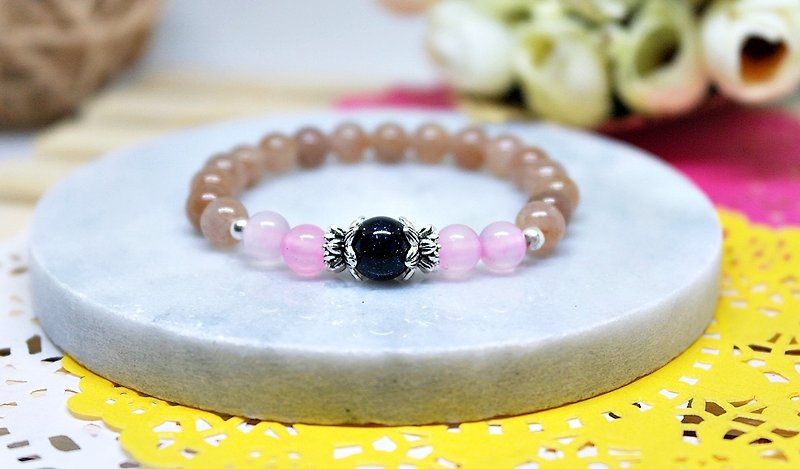 Natural Stone X Silver Jewelry Elastic Bracelet <Pink> - Bracelets - Gemstone Pink
