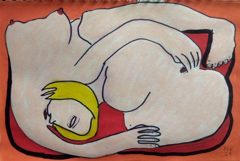 A dream - colorful drawing of nude in mixed technics! - Posters - Paper Red