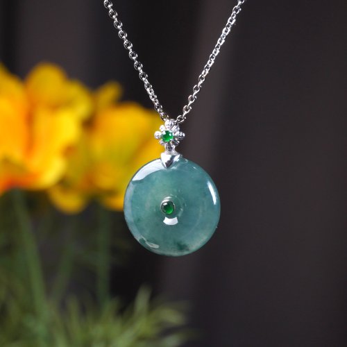 瓔珞珠寶盒 E.L.Jewelry Box 【願平安】冰種飄花翡翠平安扣項鍊 18K金 | 天然緬甸玉A貨翡翠