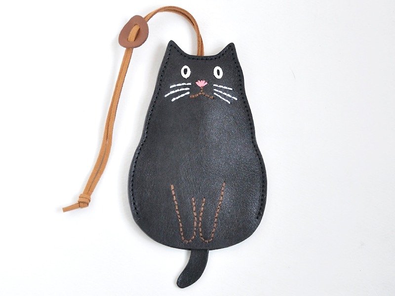 Key case big size black cat - Keychains - Genuine Leather Black