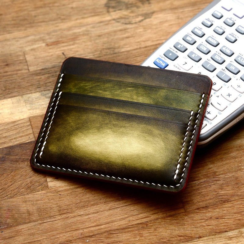 Jar Hand-made Hand-made Hand-dyed Cucumber Green Italian Vegetable Tanned Leather Minimalist Wallet Driver's License - กระเป๋าสตางค์ - หนังแท้ สีเขียว
