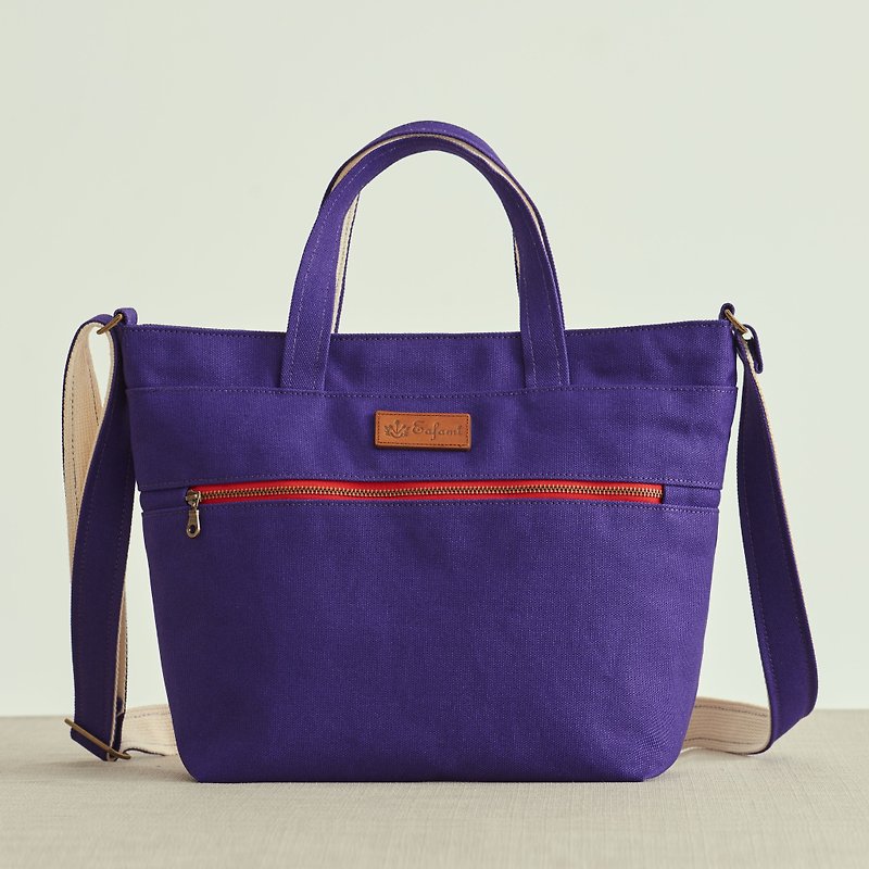 Sif-R Cotton Canvas Magnetic Buckle Tote Bag Purple (Plus Size Send Handmade Coin Purse) - กระเป๋าถือ - ผ้าฝ้าย/ผ้าลินิน สีม่วง