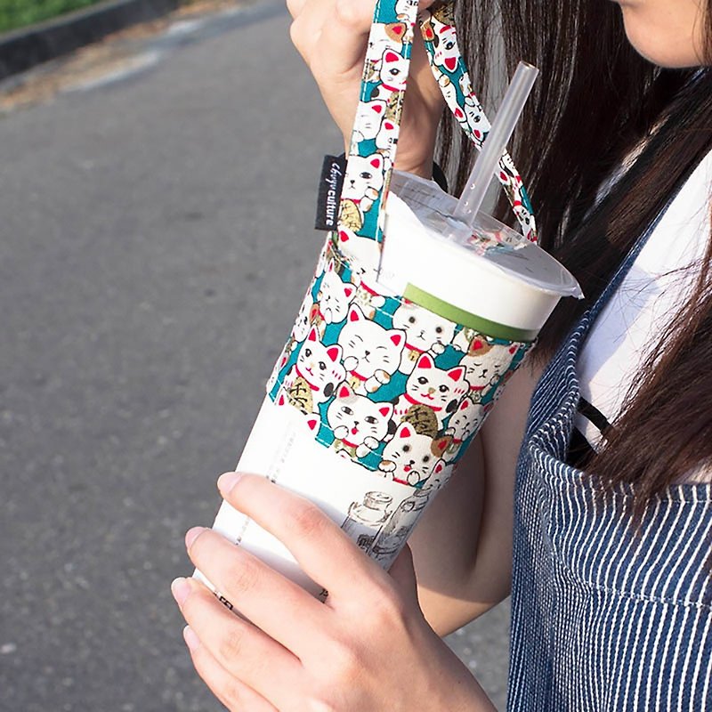[Promotion] Chuyu Taiwan Floral Fabric Beverage Cup Bag-Cup Sleeve/Environmental Protection Cup Sleeve/Handy Drink Bag - Beverage Holders & Bags - Cotton & Hemp 
