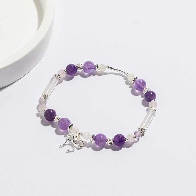 Romantic Girl | Lavender Amethyst Pink Crystal S925 Sterling Silver | Bow Crystal Bracelet - สร้อยข้อมือ - คริสตัล สีม่วง