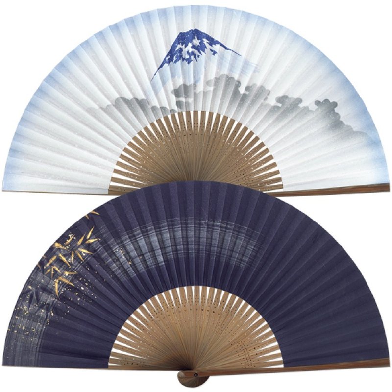 京都雙面型摺手繪京扇子-富士山與竹 - 扇子 - 棉．麻 
