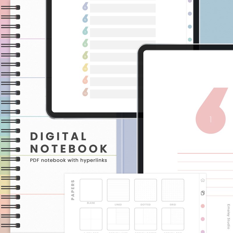 Pastel Rainbow Digital Notebook | 12-subject GoodNotes notebook for iPad - 電子手帳及素材 - 其他材質 