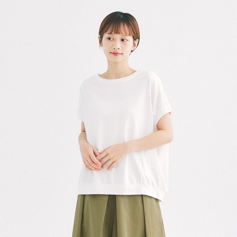 【Simply Yours】Knitted Bat Short Sleeve T White F - เสื้อยืดผู้หญิง - ผ้าฝ้าย/ผ้าลินิน ขาว