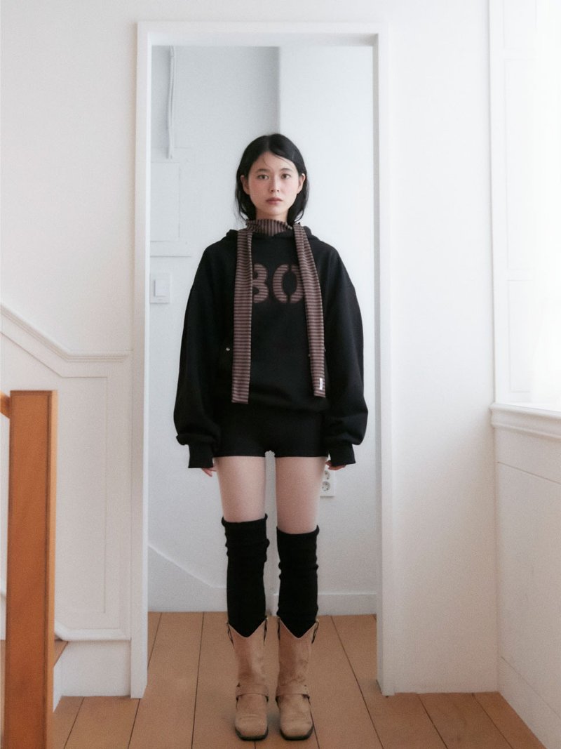 UNISEX 30 STRIPE HOODIE (BLACK) - 帽T/大學T - 棉．麻 黑色