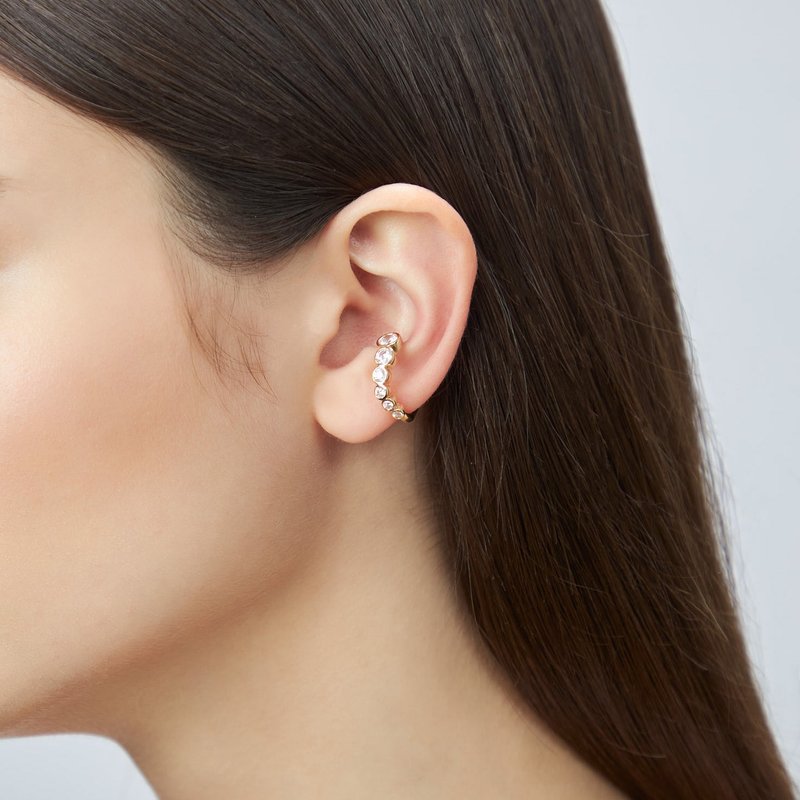 輕奢寶石耳扣 925銀厚鍍18K金 Pluie Diamond Earcuff - 耳環/耳夾/耳骨夾 - 純銀 金色