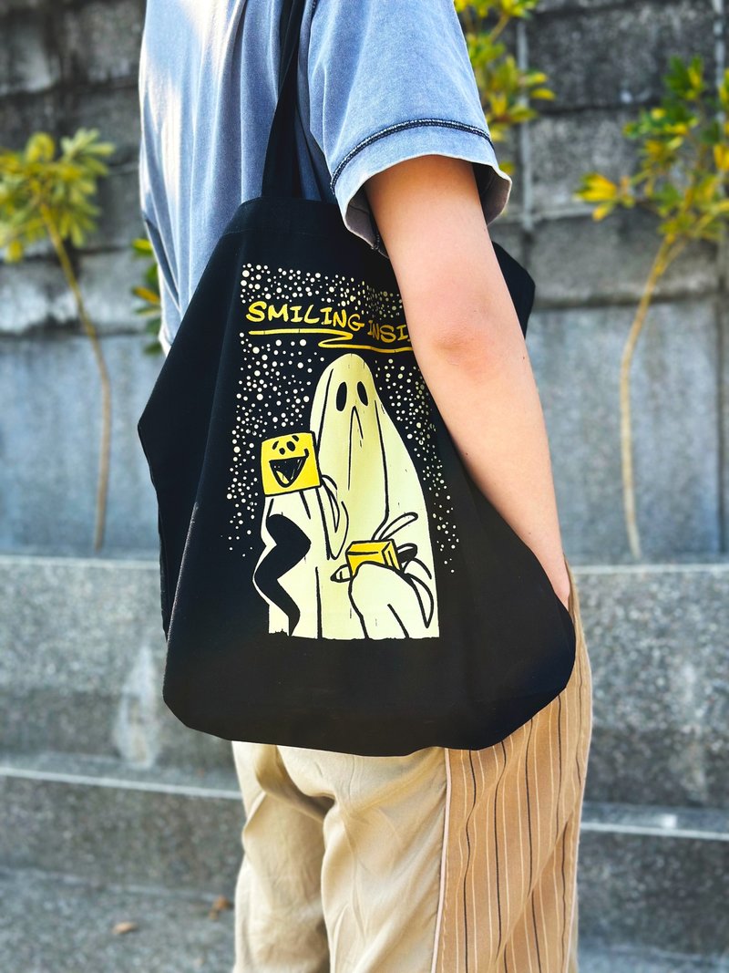 Tote Bag- Smiling Inside- Black - Handbags & Totes - Cotton & Hemp Black