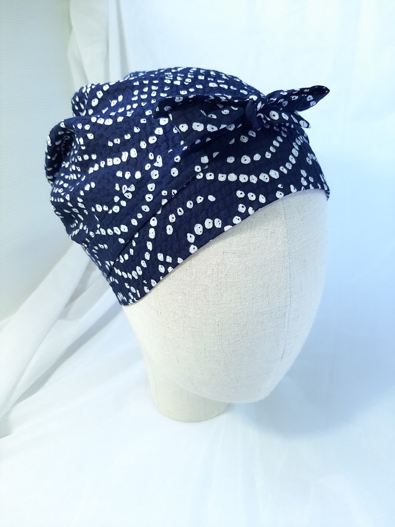 Tibetan Blue and White Dot Spiral Turban Hat - หมวก - ผ้าฝ้าย/ผ้าลินิน สีน้ำเงิน