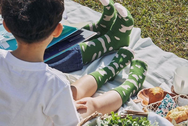 NTTXHOM Little Green Dragon parent-child socks (adult style) - ถุงเท้า - ผ้าฝ้าย/ผ้าลินิน 