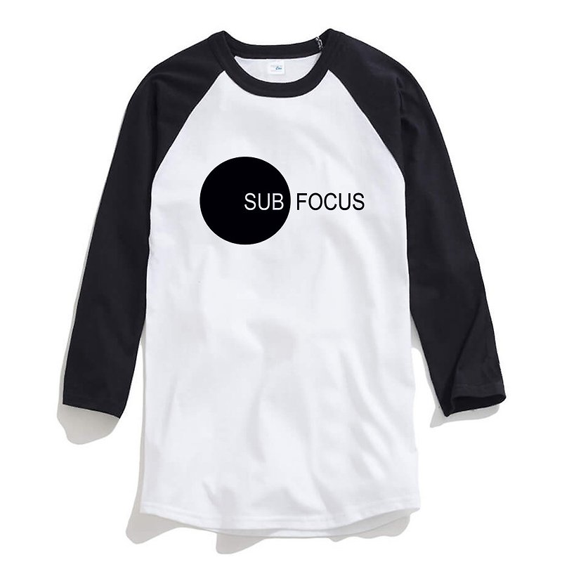 SUB FOCUS unisex 3/4 sleeve white/black t shirt - เสื้อยืดผู้ชาย - ผ้าฝ้าย/ผ้าลินิน ขาว