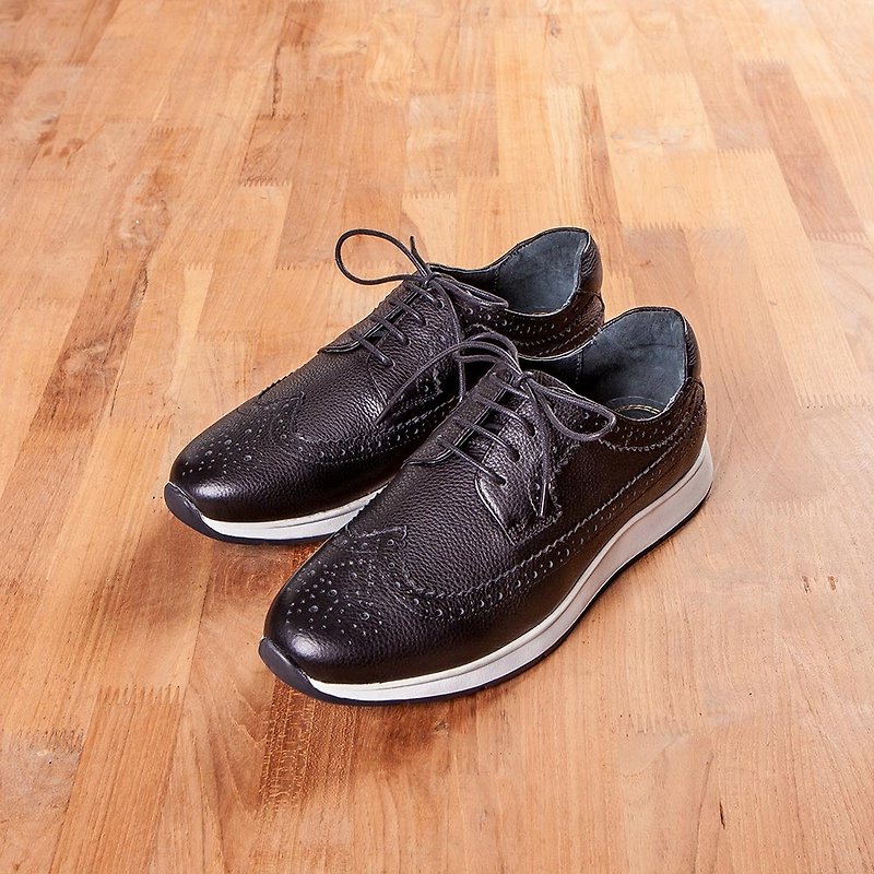 Vanger Fuchao Long Wing Platform Sneakers - Va238 Black - รองเท้าลำลองผู้ชาย - หนังแท้ สีดำ