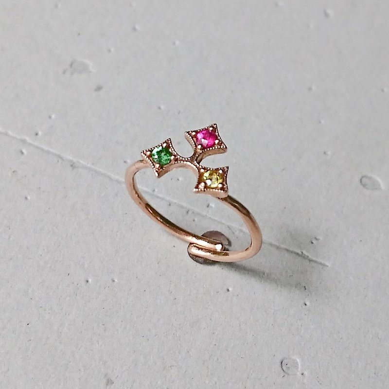 Christmas Tricolor Holly Leaf Ring - -18K Rose Gold - General Rings - Other Metals Pink