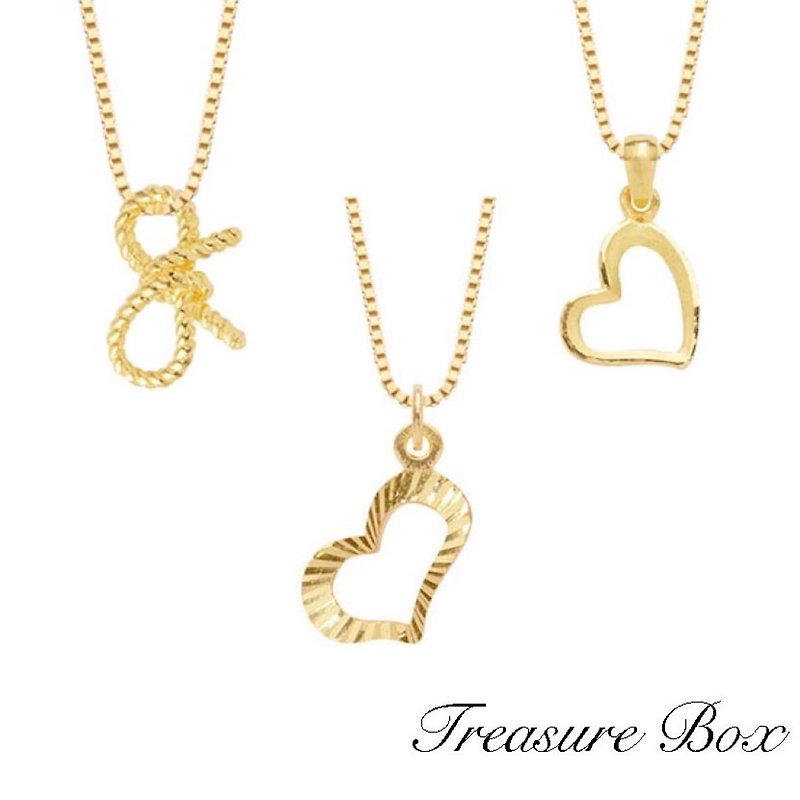 Treasure box gold ornaments 9999 gold pure gold heart. Twist bow pendant/necklace/clavicle chain - Necklaces - 24K Gold Gold