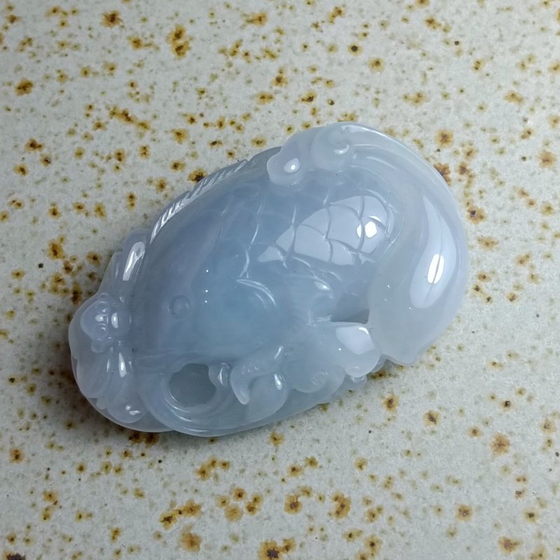 J0229天然翡翠A貨 . 冰糯冰藍紫魚.招財.擺件. - 擺飾/家飾品 - 玉石 
